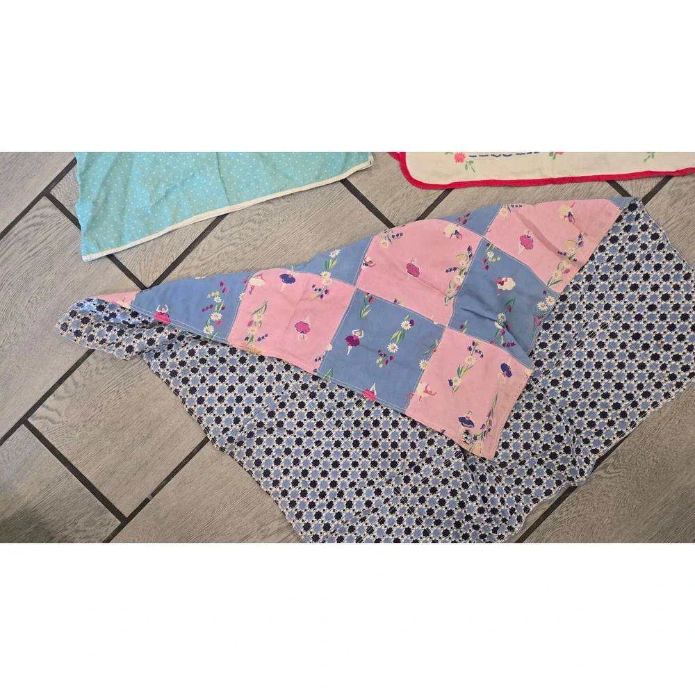 Vintage Handmade Baby Bundle Alphabet Bib Polka Dot Smock Reversible Blanket